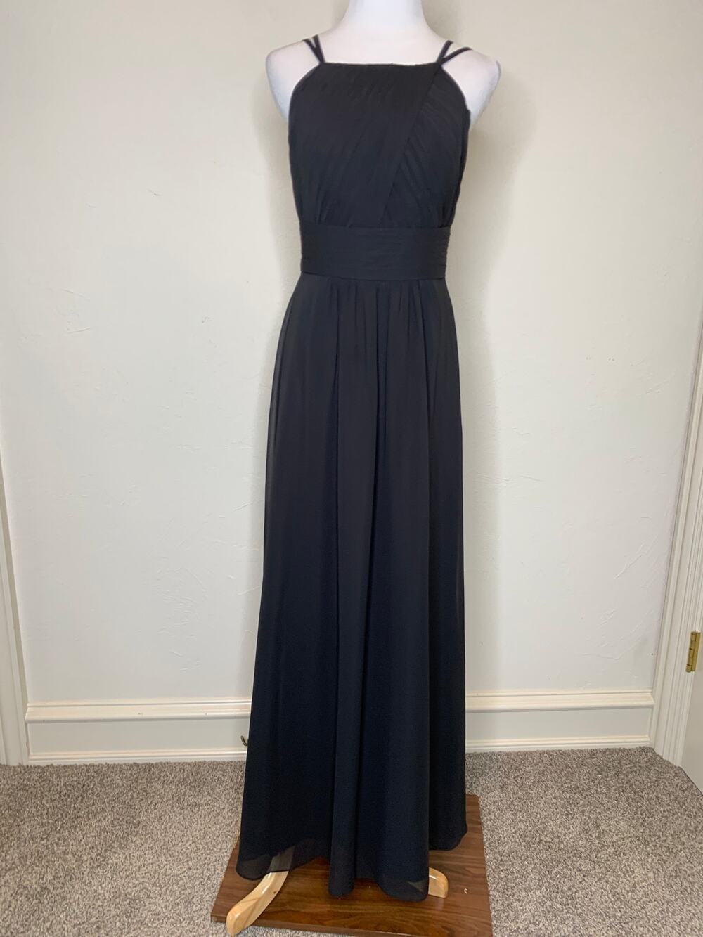 Azazie Black Formal Gown Maxi Dress Sz A4 Pleated Bodice Small